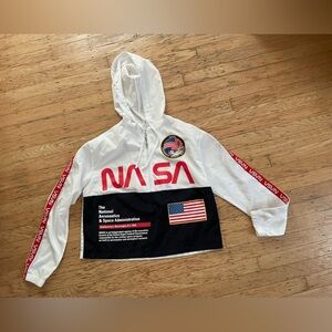 White NASA Windbreaker Jacket with Red Accents